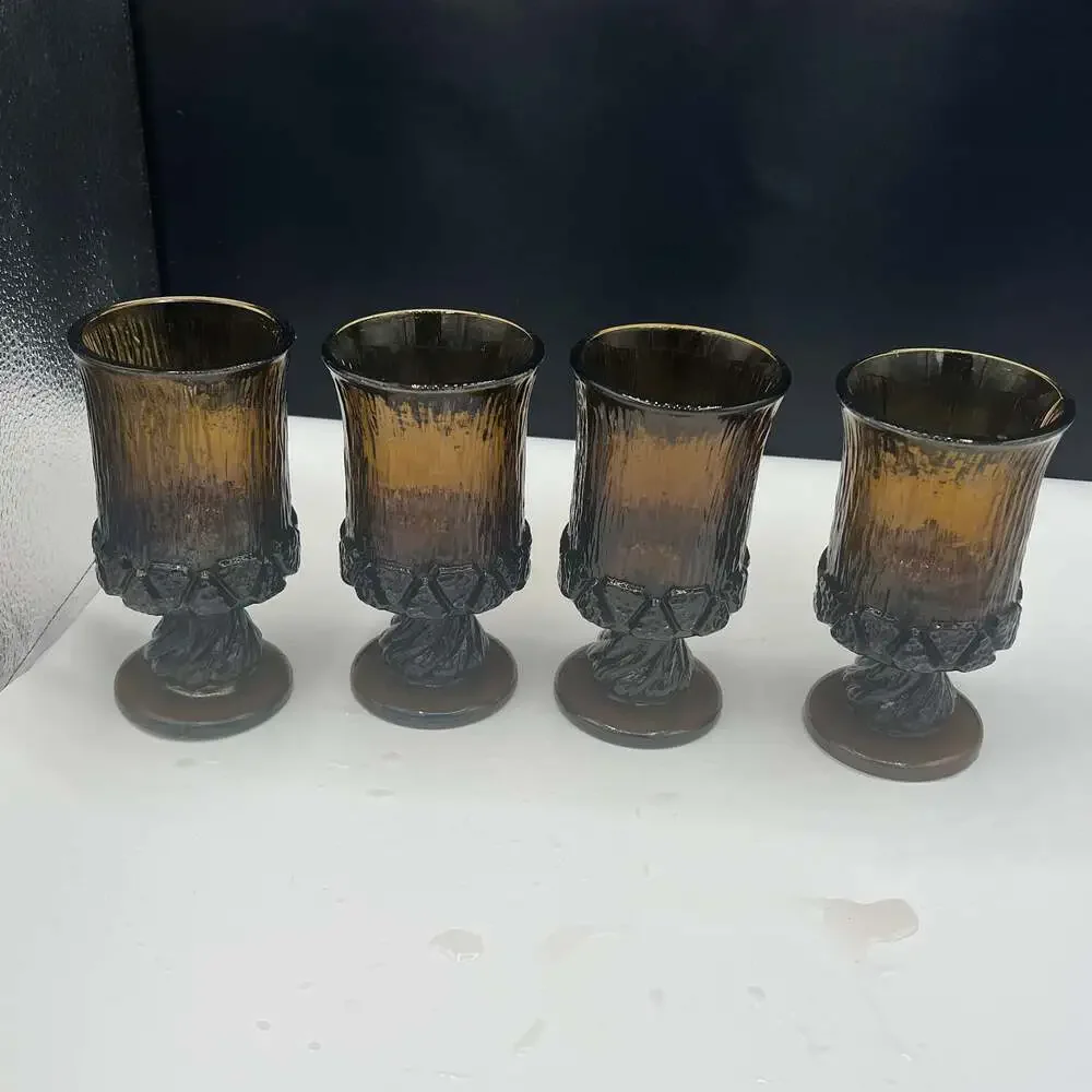 70's Fostoria SORRENTO BROWN Wood Bark Heavy Glass 6